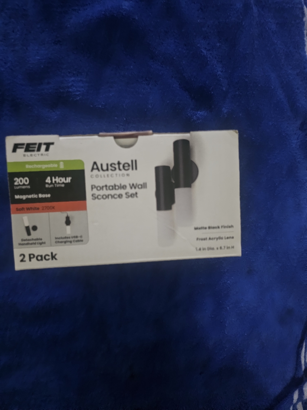 FEIT Austell Portable Wall Sconce Set - Matte Black & Frost White (2 Pack) - Picture 4 of 5
